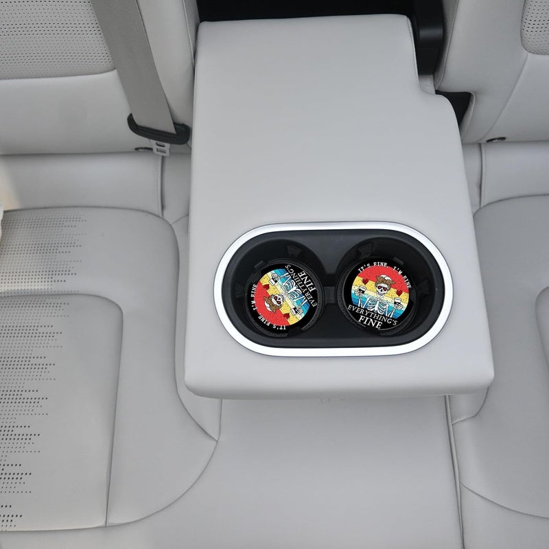 Adastrah Funny Skull with Coffee Ceramic Cup Holders Car Coasters Set for Women/Men,2.56" 2 Pack for Absorbent Cup Car Holders, Coasters with A Finger Notch - Image 3